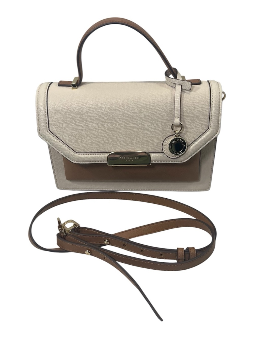 Ted Baker London Riley 2 Tone Cream/ Brown Leather Satchel/Crossbody Purse - Picture 12 of 13